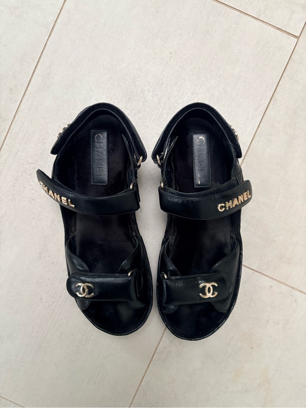 CHANEL Black Quilted Leather Platform Slingback Sandals with Gold CC - Picture 2 of 6